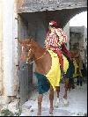 Uomo in costume a cavallo